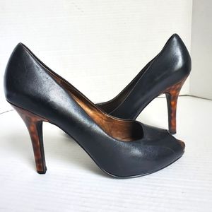 Victor Alfaro Peeptoe Lesther Pumps with Cheetah Print Heel